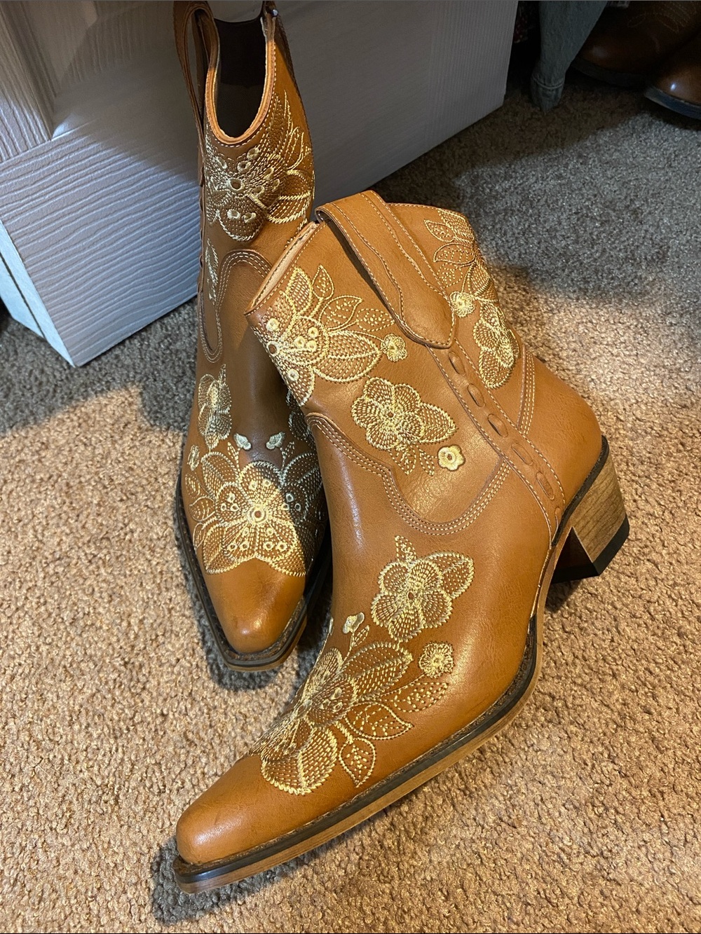 Mi.iM Embroidered Tan Western Ankle Boots